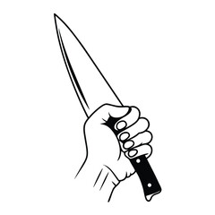 Black Silhouette Vector of Hand Holding Chef Knife