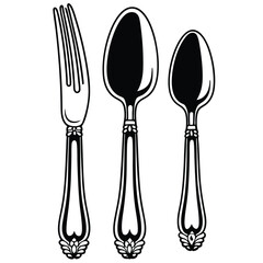 Black Silhouette Vector of Knife Fork Spoon Trio
