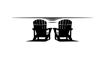 Beach chairs overlooking water with transparent background