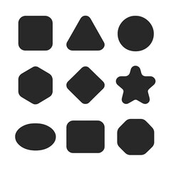 Rounded Shape Icons. Flat icon set of rounded geometric shapes: rounded square, rounded triangle, rounded