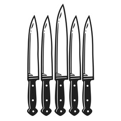 Black Silhouette Vector of Knife Set Vertical