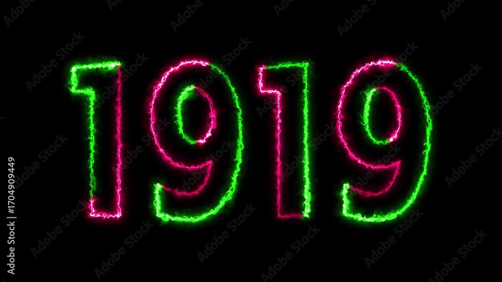 Poster 1919 neon line text animation. 1919 year text effect with neon glow. colorful 1919 typography effect