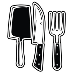 Flat Vector of Chef Knife Meat Cleaver Fork Icon