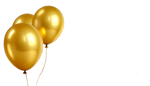 Fototapeta A group of shiny golden party balloons isolated on a white background for a birthday celebration