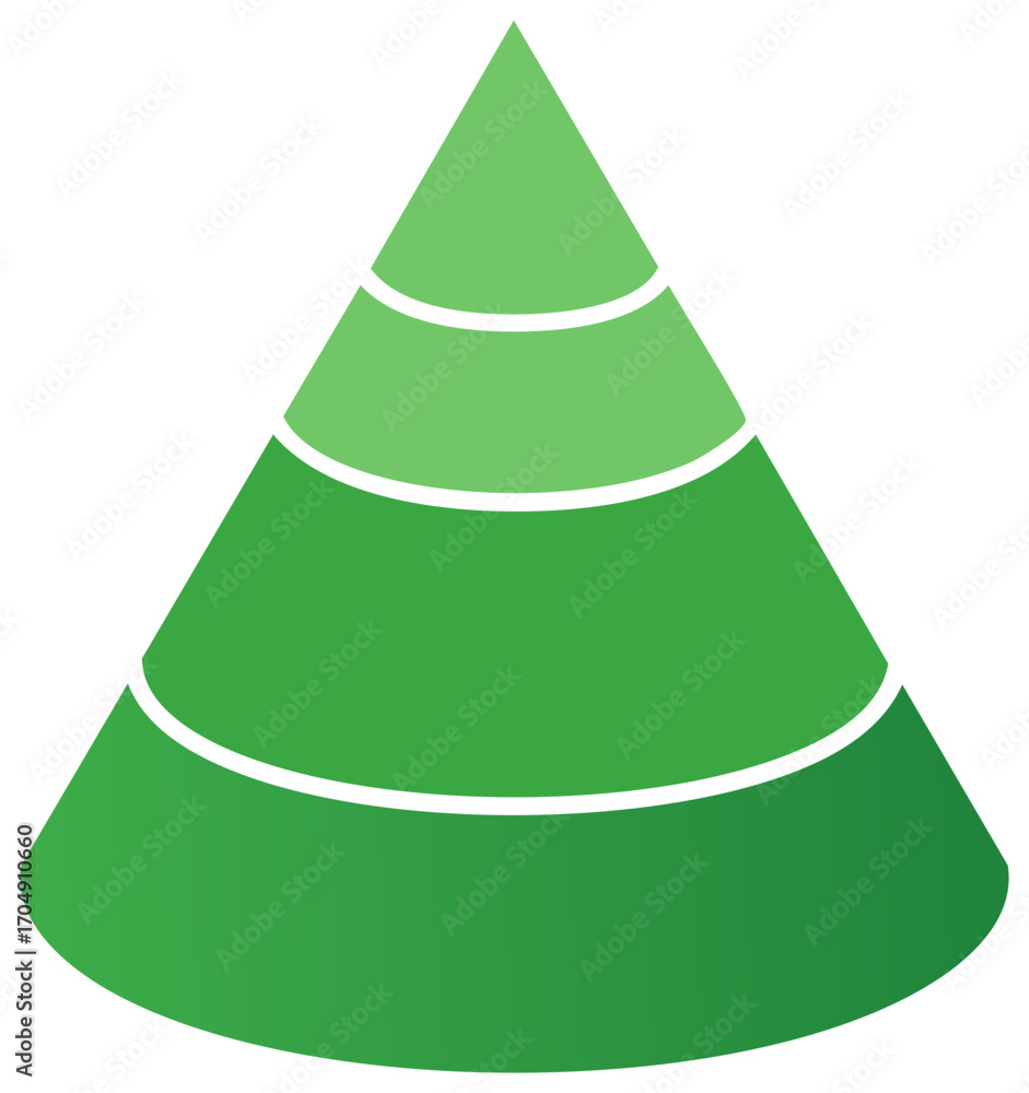 Poster green gradient pyramid chart illustrating layered levels and concepts