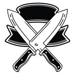 Flat Vector of Knife and Cleaver Crossed Badge