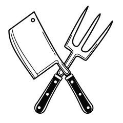 Flat Vector of Meat Cleaver and Fork Duo