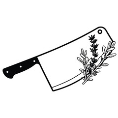 Flat Vector of Meat Cleaver and Herbs