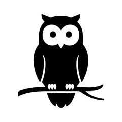 Obraz premium Black owl perched on branch with transparent background