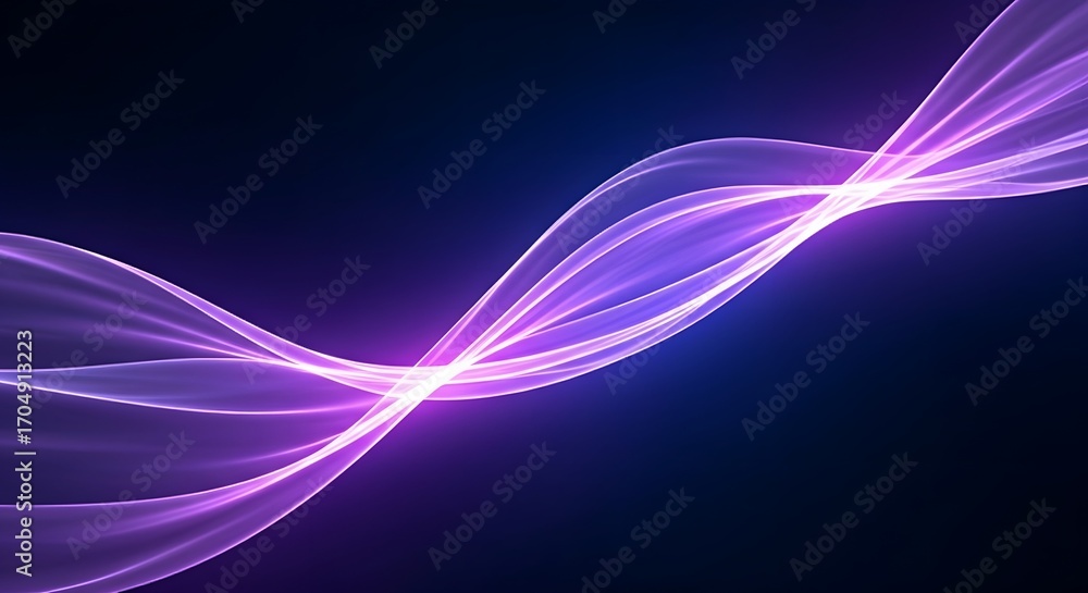 Poster luminous transparent waves of purple light. abstract energy flow and futuristic technology. intertwi