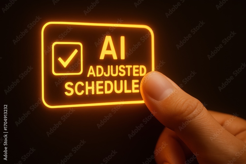 Aufkleber ai automatic task system. a hand interacting with a glowing sign that reads 