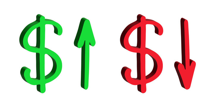 3d dollar currency symbol Growth and fall profit with arrow up and down Element for design
