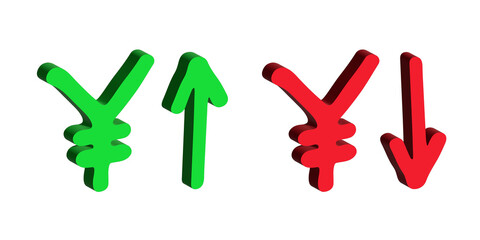 3d yen currency symbol Growth and fall profit with arrow up and down Element for design