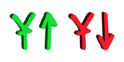 Hand drawn chinese yuan currency symbol Growth and fall profit with arrow up and down Brush stroke doodle Element for design