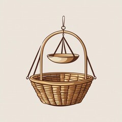 Obraz premium Elegant Hanging Wicker Basket Design with Upper Bowl for Storage or Decor