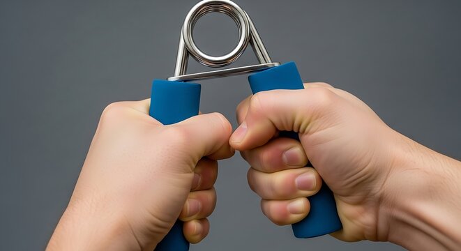 Close up of hands exercising with hand strengthener grip enhancer