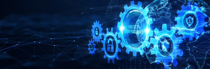 Secure internet access and personal information security. PROTECT YOUR PASSWORD. 3d illustration