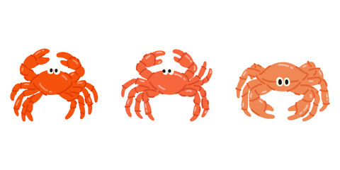 Cartoon doodle crab. Cartoon doodle illustration set. Vector illustration in cartoon style.