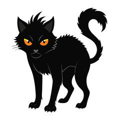 Black Cat Halloween Line Art Vector
