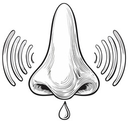 Obraz premium Allergy Season Illustration of a Nose Dripping with Signals Indicating Irritation or Illness