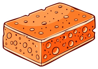 A porous orange cleaning sponge for kitchen or bath use vector cartoon illustration
