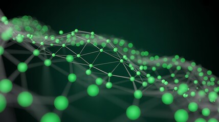 Green 3D Network of Spheres and Lines abstract technology