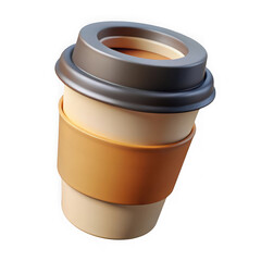 Disposable coffee cup with lid and sleeve isolated on transparent background