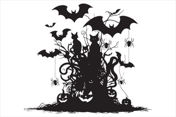 Halloween Silhouette T-Shirt &ndash; Spooky Haunted House Graphic Tee