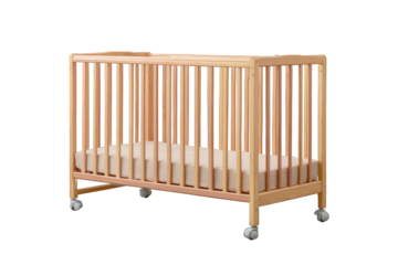 Wooden baby crib isolated on transparent background