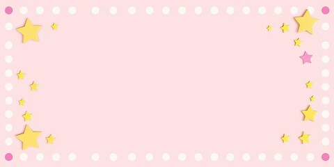 Pastel rainbow stars, polka dots border frame on cute pop background, sparkly, magical