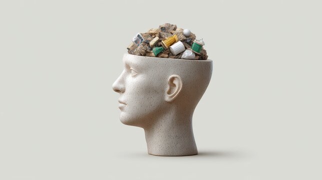 Cluttered and excessive thoughts. Unnecessary mental clutter. Too much unnecessary trash in the brain reduces thinking efficiency.