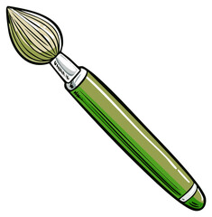Artistic Paintbrush with Green Handle and Cream Bristles