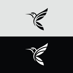 Elegant hummingbird logo design in black and white, showcasing a stylized bird in flight, perfect for branding, naturethemed businesses, or minimalist design projects isolated on white background