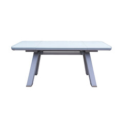 Modern extendable glass top dining table with metal legs isolated on transparent background
