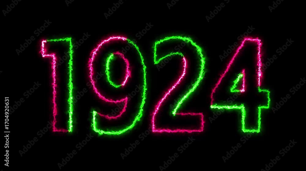 Poster 1924 neon line text animation. 1924 year text effect with neon glow. colorful 1924 typography effect