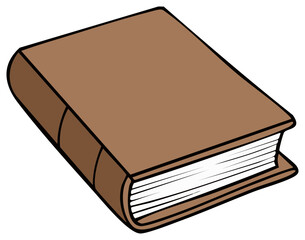 Closed brown book illustration shows stack of white pages and binding detail for design concepts.