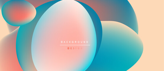Abstract fluid shapes blend, creating soft gradients. Peach, blue hues dominate design. Minimalist text reads background design.