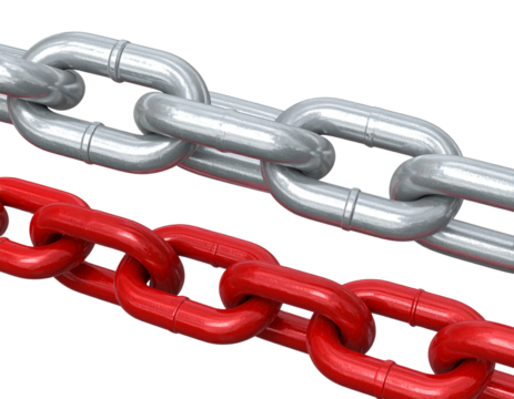 Close-Up of Interlocking Red and Silver Chain Links on Soft Background