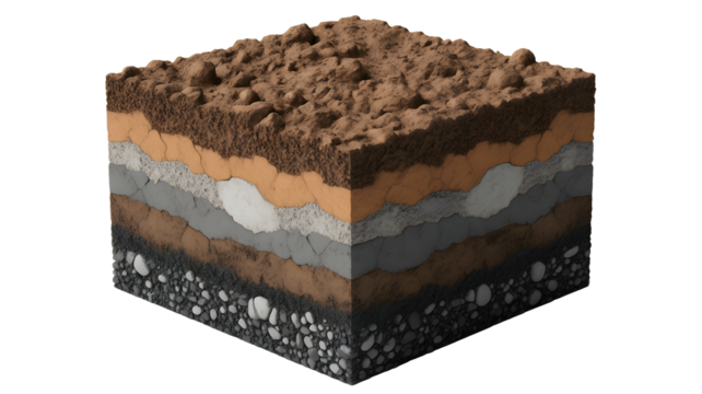 Detailed cross-section showcasing soil layers and geological composition for educational use