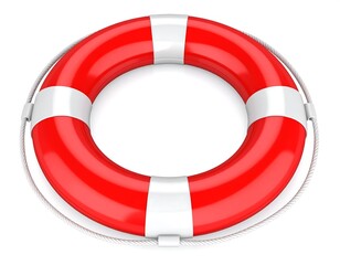Red life preserver against white background
