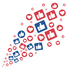 Vector art of social media likes and hearts icons floating and spreading on a