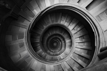 Fototapeta premium Endless spiral staircase viewed from above, showcasing a mesmerizing architectural design in a historic building