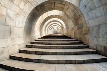 Steps lead into an endless circular tunnel creating a mysterious atmosphere with a sense of depth and intrigue
