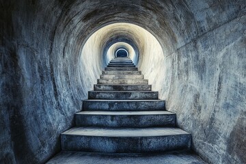 Obraz premium Steps lead into an endless circular tunnel creating a mysterious atmosphere with a sense of depth and intrigue