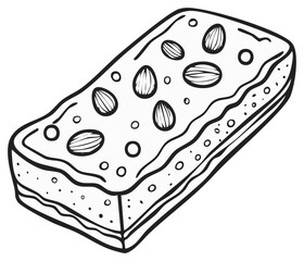 Stylized Sketch of Sweet Dessert Bar Topped with Almonds and Small Round Sprinkles