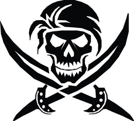 Vintage pirate skull and crossed sabers emblem design. On White background. vector illustration.