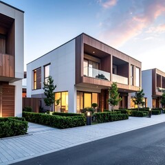 Modern townhouses at twilight