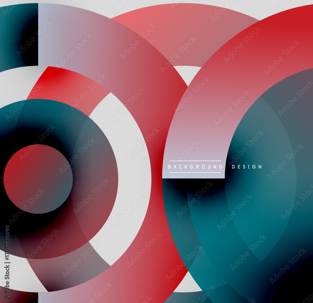 Poster abstract geometric shapes overlap. red, teal, white, black colors blend creating dynamic visual effe