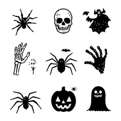 halloween vector clipart icons skeleton hand zombie hand vampire bat jack o lantern ghost skull bone crossbones spider.