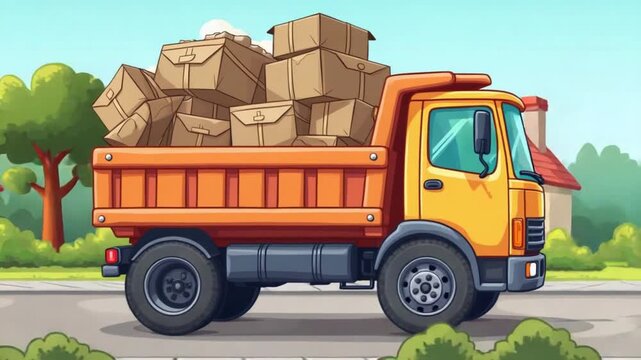 A Truck Load House Junk Cartoon Animation
